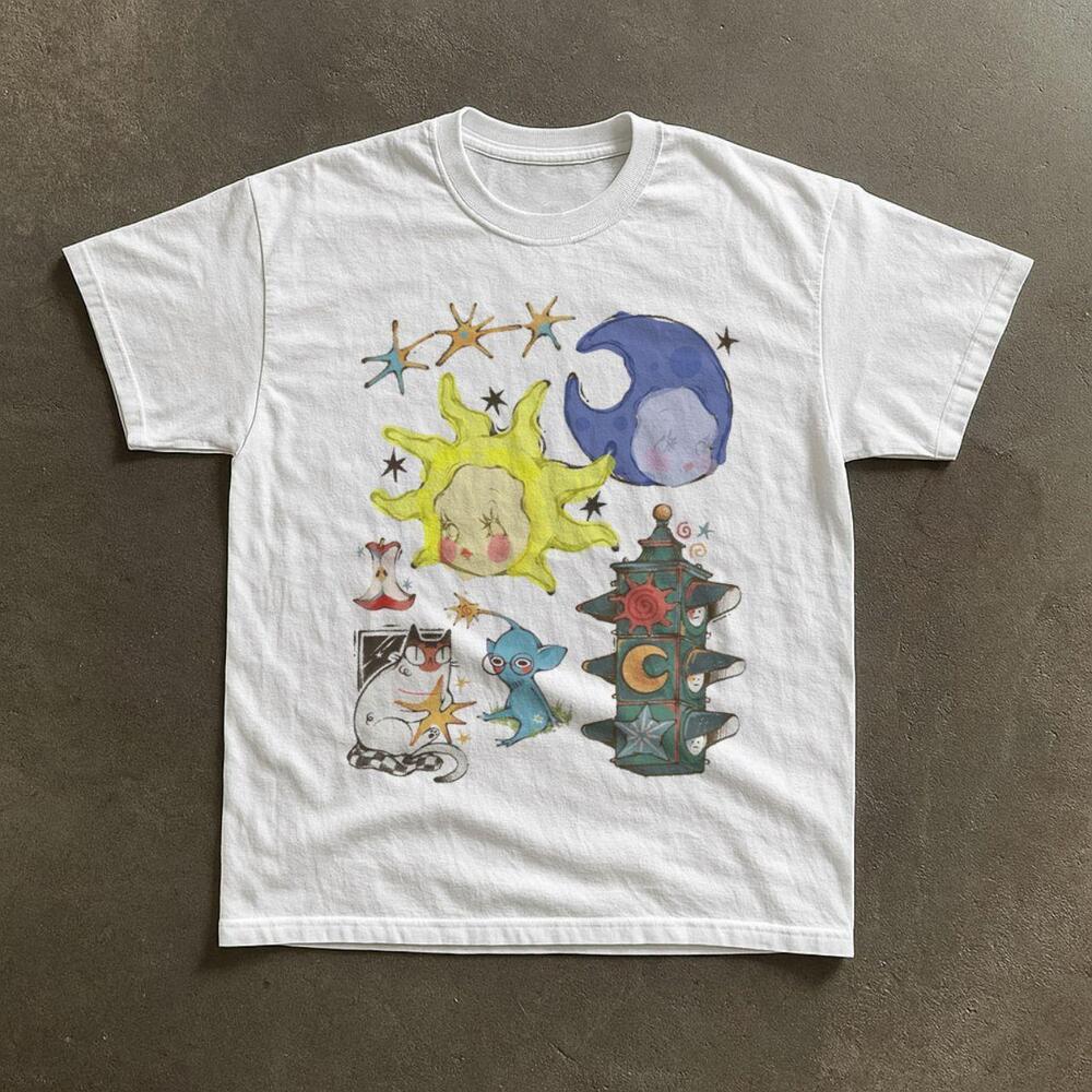 Gildan Cute Cartoon Sun Moon Design Graphic T-Shirt